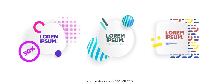 Set of abstract 3d colorful geometric graphic elements template with place for text, promotion, letter layout