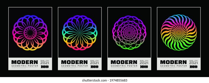 Set of abstract 3d colorful shapes. Modern geometric poster. Futuristic design cover vector design. Flower mandala.