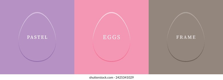 Set of abstract 3D eggs shape frames design. Elements for festival day design. Collection of geometric oval for product display or text space. Top view. Vector illustration