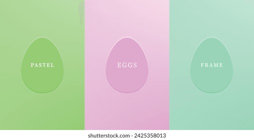 Set of abstract 3D eggs shape frames design. Elements for festival day design. Collection of geometric oval for product display or text space. Top view. Vector illustration