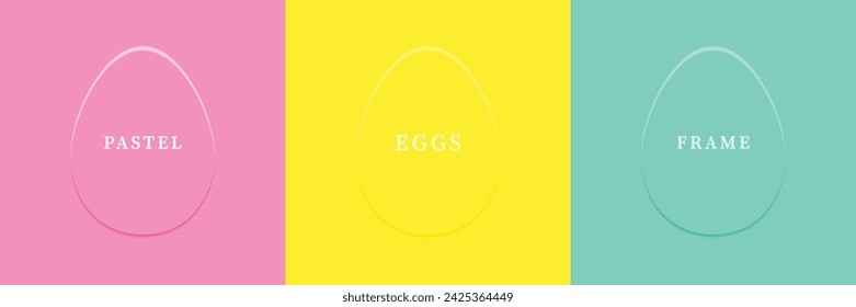 Set of abstract 3D eggs shape frames design. Elements for festival day design. Collection of geometric oval for product display or text space. Top view. Vector illustration