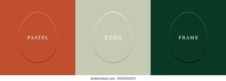 Set of abstract 3D eggs shape frames design. Elements for festival day design. Collection of geometric oval for product display or text space. Top view. Vector illustration