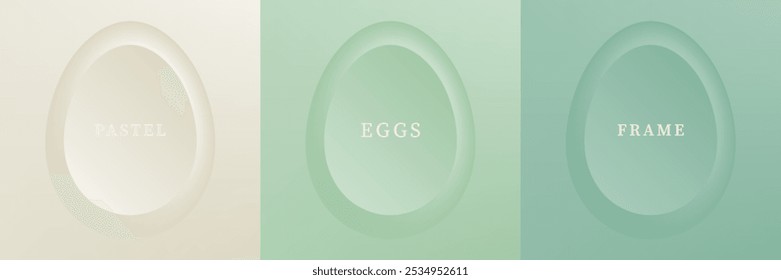 Set of abstract 3D eggs shape frames design. Elements for festival day design. Collection of geometric oval for product display or text space. Top view. Vector illustration