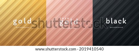 Set of abstract 3d gold, pink gold and black with diagonal stripes texture background for product display presentation. Collection of luxury geometric pattern background with copy space. Vector EPS10 Stockfoto © 