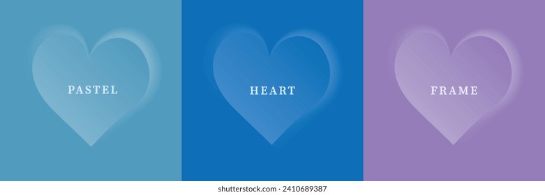 Set of abstract 3D heart, different color 3D heart shape frame design. Collection of geometric backdrop for cosmetic product display. Top view. Vector illustration