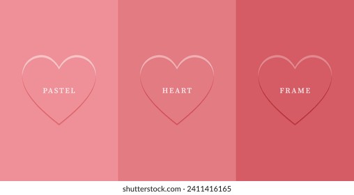 Set of abstract 3D heart, different color 3D heart shape frame design. Collection of geometric backdrop for cosmetic product display. Top view. Vector illustration