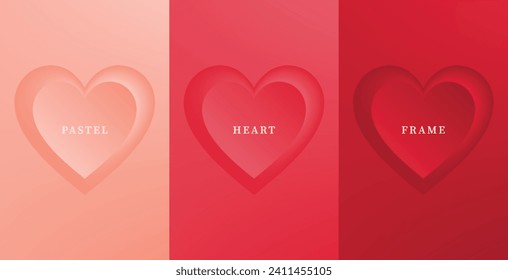 Conjunto de corazón 3D abstracto, diseño de marco de forma de corazón 3D de diferentes colores. Colección de fondo geométrico para la visualización de productos cosméticos. Vista superior. Ilustración del vector