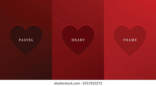 Set of abstract 3D heart, different color 3D heart shape frame design. Collection of geometric backdrop for cosmetic product display. Top view. Vector illustration