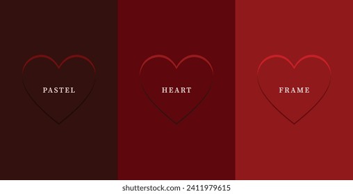 Set of abstract 3D heart, different color 3D heart shape frame design. Collection of geometric backdrop for cosmetic product display. Top view. Vector illustration