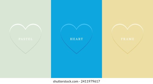 Set of abstract 3D heart, different color 3D heart shape frame design. Collection of geometric backdrop for cosmetic product display. Top view. Vector illustration