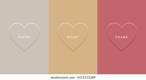 Set of abstract 3D heart, different color 3D heart shape frame design. Collection of geometric backdrop for cosmetic product display. Top view. Vector illustration