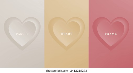 Conjunto de corazón 3D abstracto, diseño de marco de forma de corazón 3D de diferentes colores. Colección de fondo geométrico para la visualización de productos cosméticos. Vista superior. Ilustración del vector