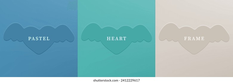 Set of abstract 3D heart, different color 3D heart shape frame design. Collection of geometric backdrop for cosmetic product display. Top view. Vector illustration