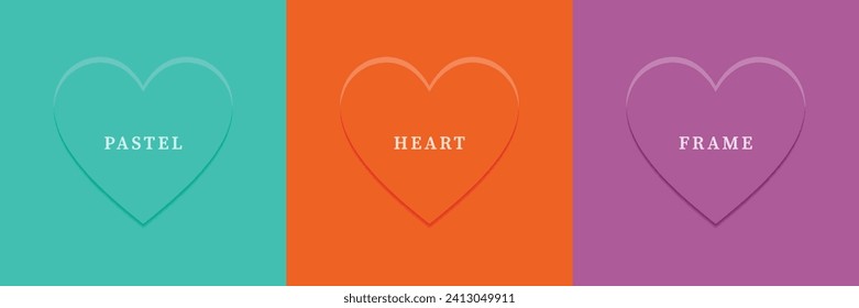 Conjunto de corazón 3D abstracto, diseño de marco de forma de corazón 3D de diferentes colores. Colección de fondo geométrico para la visualización de productos cosméticos. Vista superior. Ilustración del vector