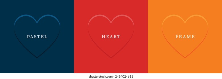 Set of abstract 3D heart, different color 3D heart shape frame design. Collection of geometric backdrop for cosmetic product display. Top view. Vector illustration