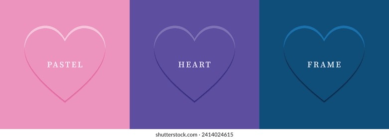 Set of abstract 3D heart, different color 3D heart shape frame design. Collection of geometric backdrop for cosmetic product display. Top view. Vector illustration