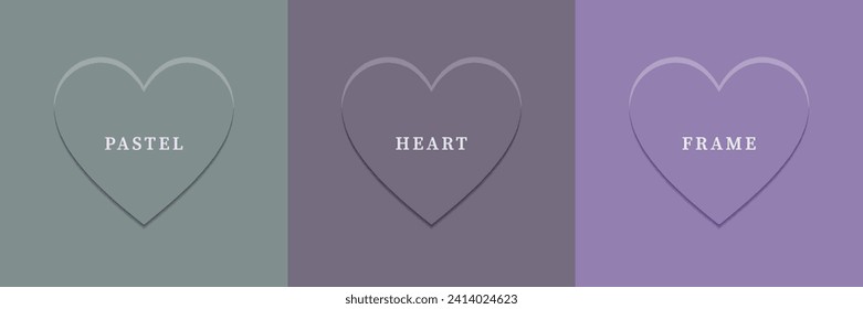 Set of abstract 3D heart, different color 3D heart shape frame design. Collection of geometric backdrop for cosmetic product display. Top view. Vector illustration