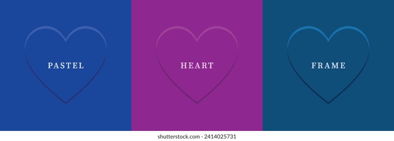 Set of abstract 3D heart, different color 3D heart shape frame design. Collection of geometric backdrop for cosmetic product display. Top view. Vector illustration