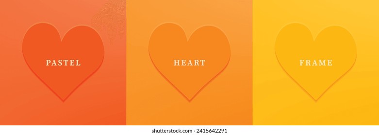 Set of abstract 3D heart, different color 3D heart shape frame design. Collection of geometric backdrop for cosmetic product display. Top view. Vector illustration