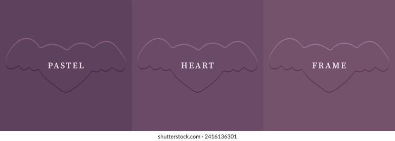 Set of abstract 3D heart, different color 3D heart shape frame design. Collection of geometric backdrop for cosmetic product display. Top view. Vector illustration