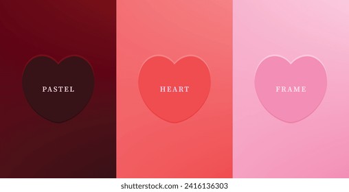 Conjunto de corazón 3D abstracto, diseño de marco de forma de corazón 3D de diferentes colores. Colección de fondo geométrico para la visualización de productos cosméticos. Vista superior. Ilustración del vector