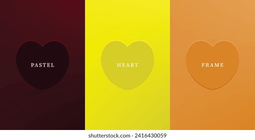 Conjunto de corazón 3D abstracto, diseño de marco de forma de corazón 3D de diferentes colores. Colección de fondo geométrico para la visualización de productos cosméticos. Vista superior. Ilustración del vector