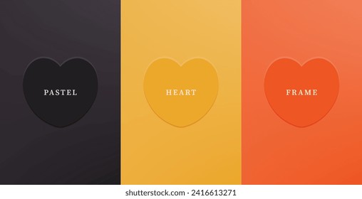 Conjunto de corazón 3D abstracto, diseño de marco de forma de corazón 3D de diferentes colores. Colección de fondo geométrico para la visualización de productos cosméticos. Vista superior. Ilustración del vector