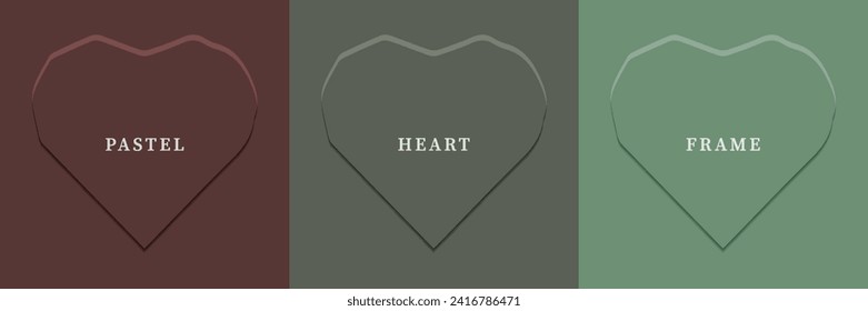 Set of abstract 3D heart, different color 3D heart shape frame design. Collection of geometric backdrop for cosmetic product display. Top view. Vector illustration