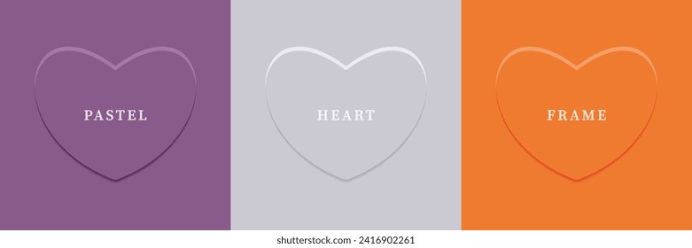 Conjunto de corazón 3D abstracto, diseño de marco de forma de corazón 3D de diferentes colores. Colección de fondo geométrico para la visualización de productos cosméticos. Vista superior. Ilustración del vector