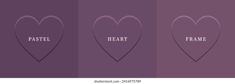 Conjunto de corazón 3D abstracto, diseño de marco de forma de corazón 3D de diferentes colores. Colección de fondo geométrico para la visualización de productos cosméticos. Vista superior. Ilustración del vector