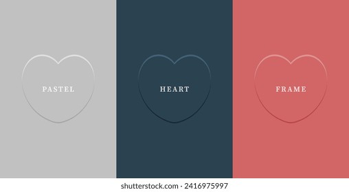 Set of abstract 3D heart, different color 3D heart shape frame design. Collection of geometric backdrop for cosmetic product display. Top view. Vector illustration