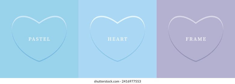 Set of abstract 3D heart, different color 3D heart shape frame design. Collection of geometric backdrop for cosmetic product display. Top view. Vector illustration