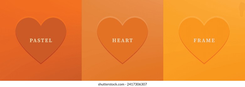 Set of abstract 3D heart, different color 3D heart shape frame design. Collection of geometric backdrop for cosmetic product display. Top view. Vector illustration