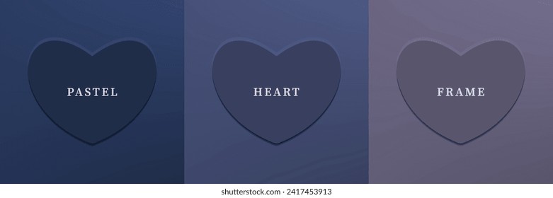 Conjunto de corazón 3D abstracto, diseño de marco de forma de corazón 3D de diferentes colores. Colección de fondo geométrico para la visualización de productos cosméticos. Vista superior. Ilustración del vector
