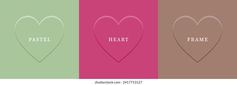Conjunto de corazón 3D abstracto, diseño de marco de forma de corazón 3D de diferentes colores. Colección de fondo geométrico para la visualización de productos cosméticos. Vista superior. Ilustración del vector