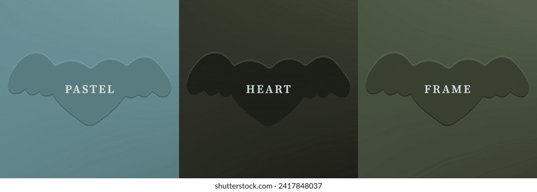 Set of abstract 3D heart, different color 3D heart shape frame design. Collection of geometric backdrop for cosmetic product display. Top view. Vector illustration
