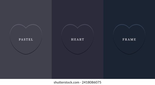 Set of abstract 3D heart, different color 3D heart shape frame design. Collection of geometric backdrop for cosmetic product display. Top view. Vector illustration
