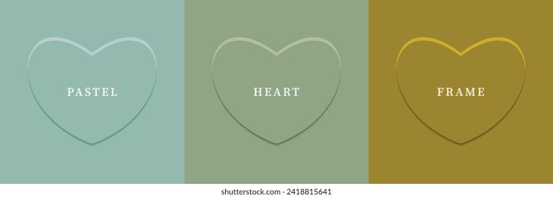 Set of abstract 3D heart, different color 3D heart shape frame design. Collection of geometric backdrop for cosmetic product display. Top view. Vector illustration