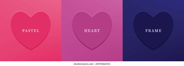 Conjunto de corazón 3D abstracto, diseño de marco de forma de corazón 3D de diferentes colores. Colección de fondo geométrico para la visualización de productos cosméticos. Vista superior. Ilustración del vector