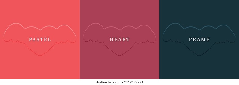 Set of abstract 3D heart, different color 3D heart shape frame design. Collection of geometric backdrop for cosmetic product display. Top view. Vector illustration