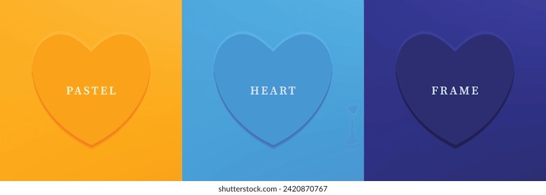 Conjunto de corazón 3D abstracto, diseño de marco de forma de corazón 3D de diferentes colores. Colección de fondo geométrico para la visualización de productos cosméticos. Vista superior. Ilustración del vector