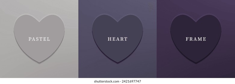 Set of abstract 3D heart, different color 3D heart shape frame design. Collection of geometric backdrop for cosmetic product display. Top view. Vector illustration