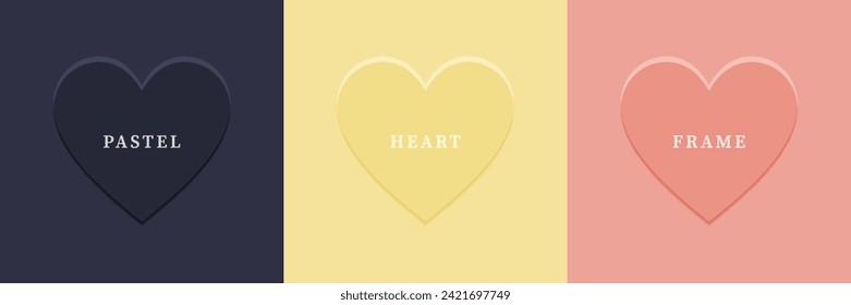Conjunto de corazón 3D abstracto, diseño de marco de forma de corazón 3D de diferentes colores. Colección de fondo geométrico para la visualización de productos cosméticos. Vista superior. Ilustración del vector