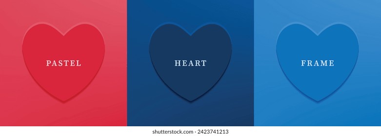 Conjunto de corazón 3D abstracto, diseño de marco de forma de corazón 3D de diferentes colores. Colección de fondo geométrico para la visualización de productos cosméticos. Vista superior. Ilustración del vector