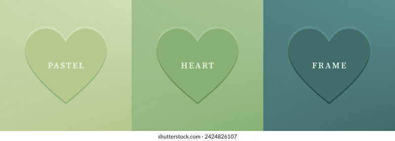 Set of abstract 3D heart, different color 3D heart shape frame design. Collection of geometric backdrop for cosmetic product display. Top view. Vector illustration