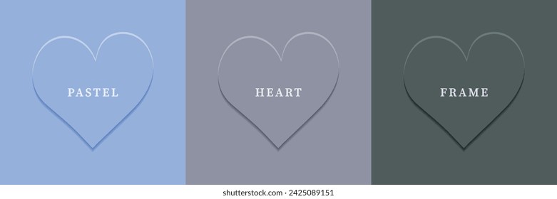 Set of abstract 3D heart, different color 3D heart shape frame design. Collection of geometric backdrop for cosmetic product display. Top view. Vector illustration