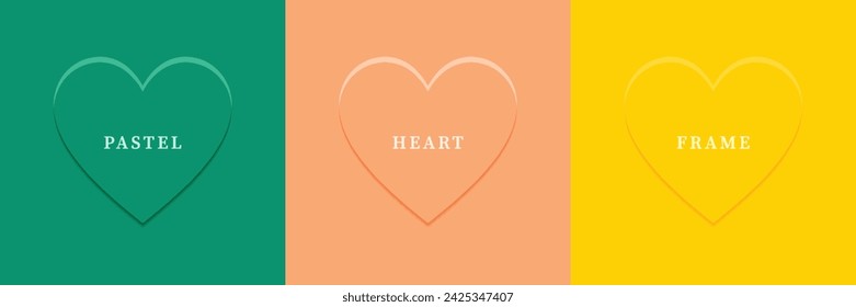 Set of abstract 3D heart, different color 3D heart shape frame design. Collection of geometric backdrop for cosmetic product display. Top view. Vector illustration