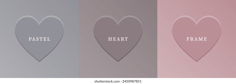 Conjunto de corazón abstracto 3D, diseño de marco de forma de corazón 3D de diferente color. Colección de telón de fondo geométrico para la exhibición del producto cosmético. Vista superior. Ilustración vectorial