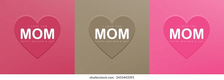 Set of abstract 3D heart, different color 3D heart shape frame design. Collection of geometric backdrop for cosmetic product display. Top view. Vector illustration