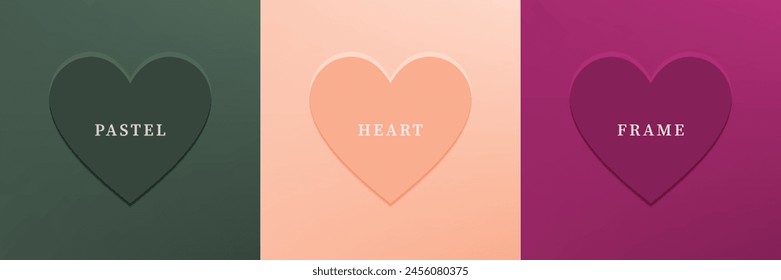 Conjunto de corazón abstracto 3D, diseño de marco de forma de corazón 3D de diferente color. Colección de telón de fondo geométrico para la exhibición del producto cosmético. Vista superior. Ilustración vectorial